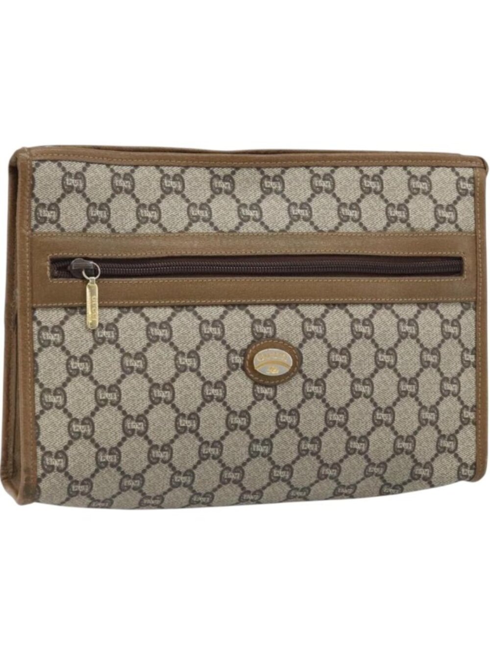 GUCCI GG Plus Supreme Clutch Bag PVC Beige Gold